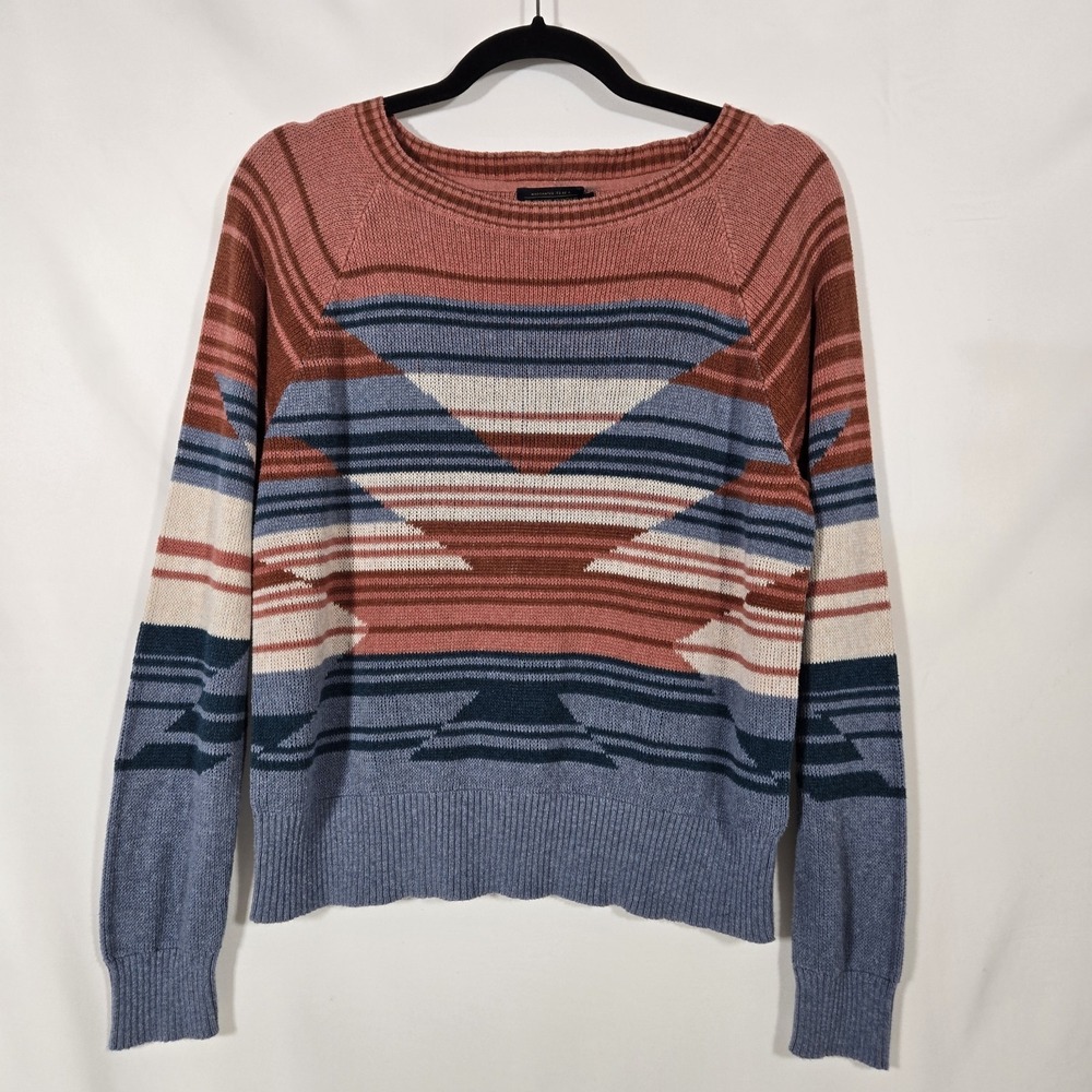 Pendleton Cotton Raglan Trubal Deisgn Sweater Size Medium Blue Orange Cream